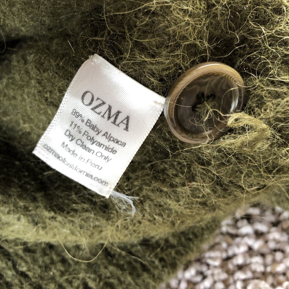 Ozma Of California Cropped Cardigan Sweater Womens XS Olive Green Baby Alpaca - Picture 6 of 10